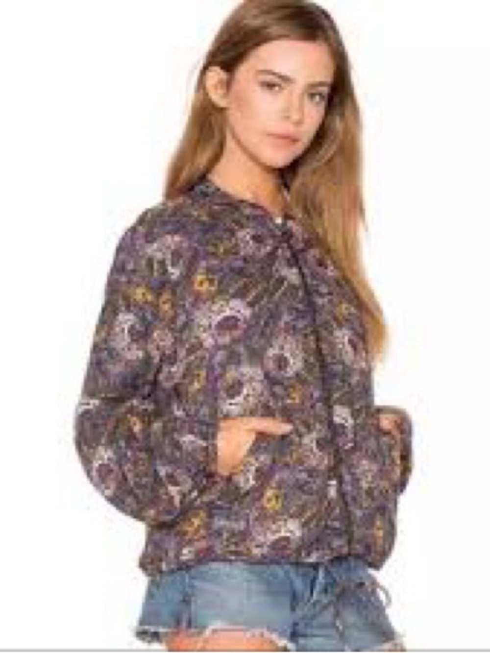 FREE PEOPLE SOFT PRINTED BALLON SLEEVE  BOMBER JACKET | LARGE